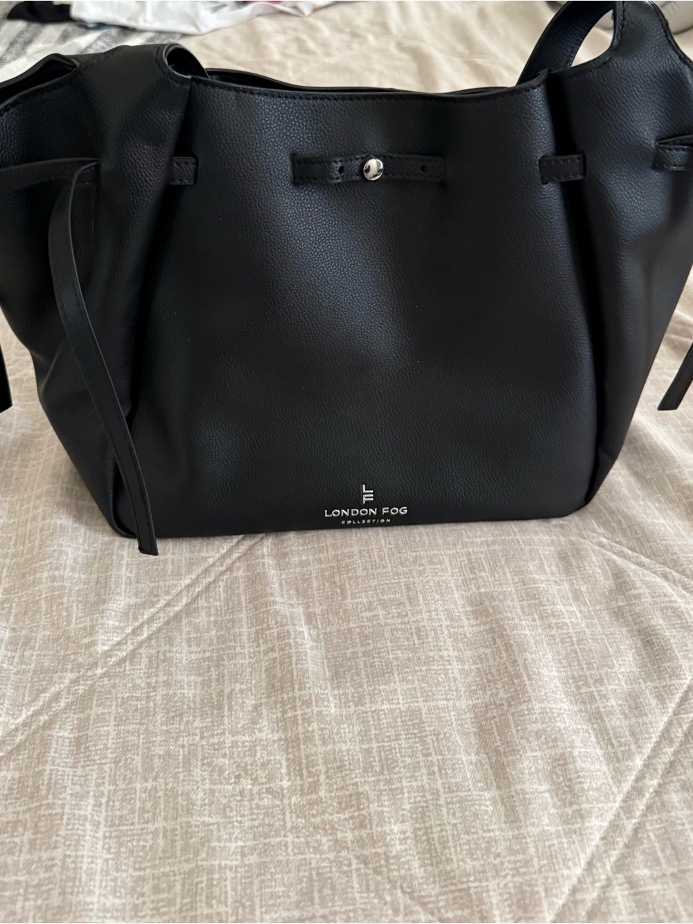 London Fog Black Pebbled Tote